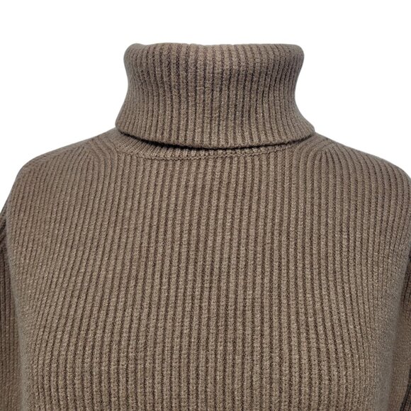Cecile Wang Women’s Brown Ribbed Turtleneck Cropped Poncho One Size - Picture 2 of 7